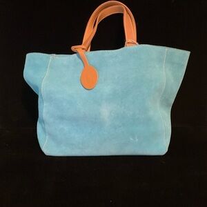 Foxwood Elegant turquoise Tote with Tan Straps